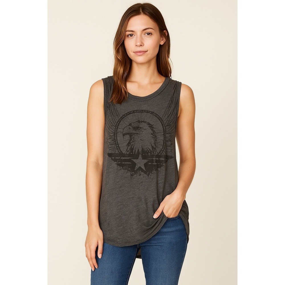 Gray Tank‎ Top Eagle Graphic Sleeveless Casual Relaxed Fit